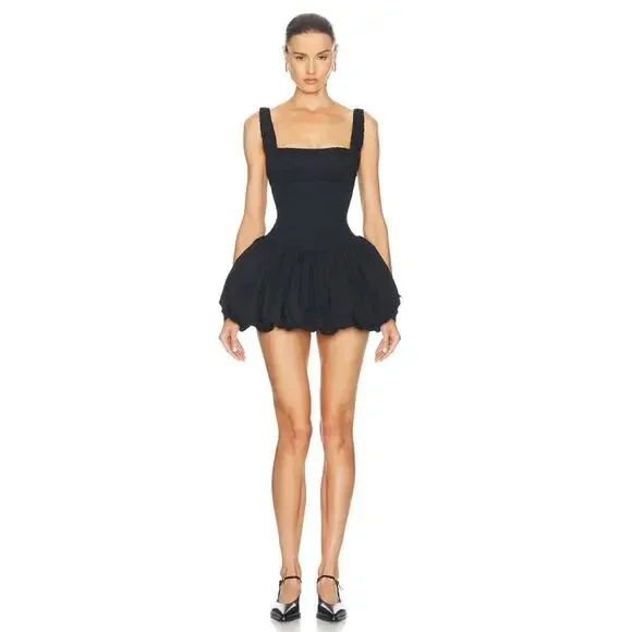 Helsa Rib Mix Puffy Mini Dress Black Medium - Picture 4 of 9